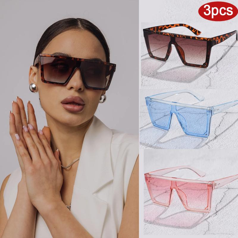 3pcs New Fashion Oversized Square Sunglasses Women Colorful Lens Big Frame One Piece Sun Glasses Shades For Female  UV400
