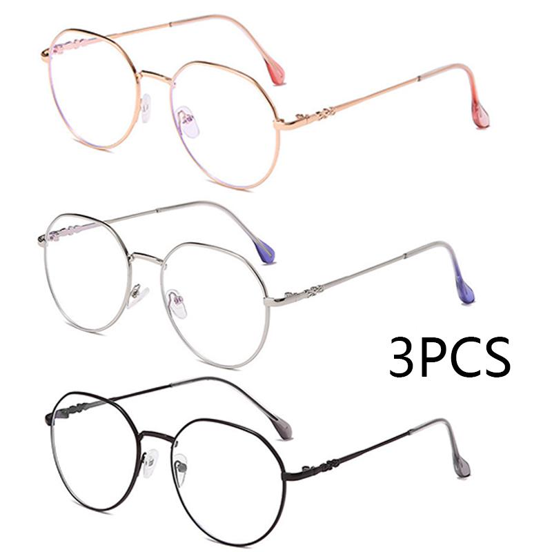 

3Pcs Myopia Glasses Women Blue Light Computer Eyeglasses Girls Metal Round Frame Shortsighted Eyewear