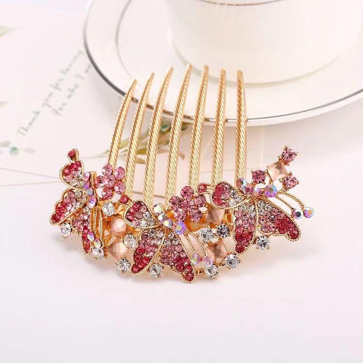 Korean Rhinestone Adult Hairpin: Seven-Tooth Metal Comb Hair Ornament