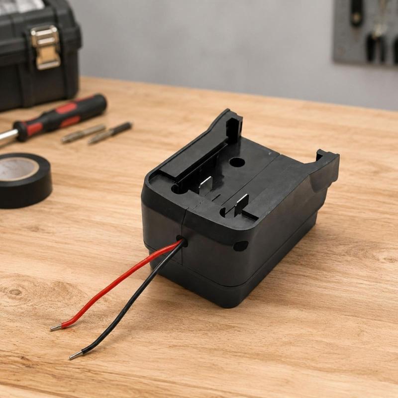 Battery Dock Adapter Base with Cable Ends, 18V Output Unit for DIY Users, Temporary Equipment Supply, Shop Tasks, and Field Applications