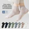 Men's Anti-odor and Sweat-absorbing Mid-tube Antibacterial Combed Cotton Short Socks, Simple Solid Color Thin Mesh Breathable Socks