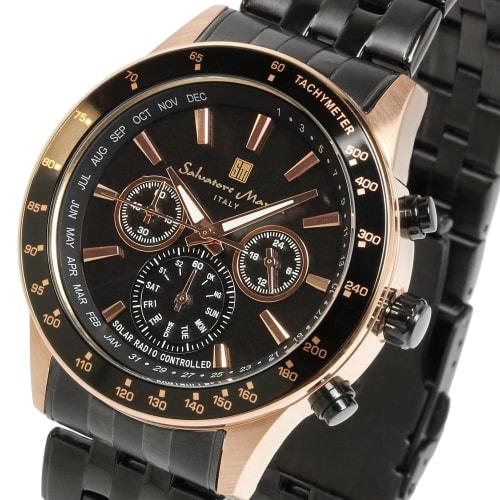 Salvatore Marra Men's Limited Edition Solar-Powered Radio-Controlled Chronograph Watch, Black and Pink Gold, SM14117-PGBK
