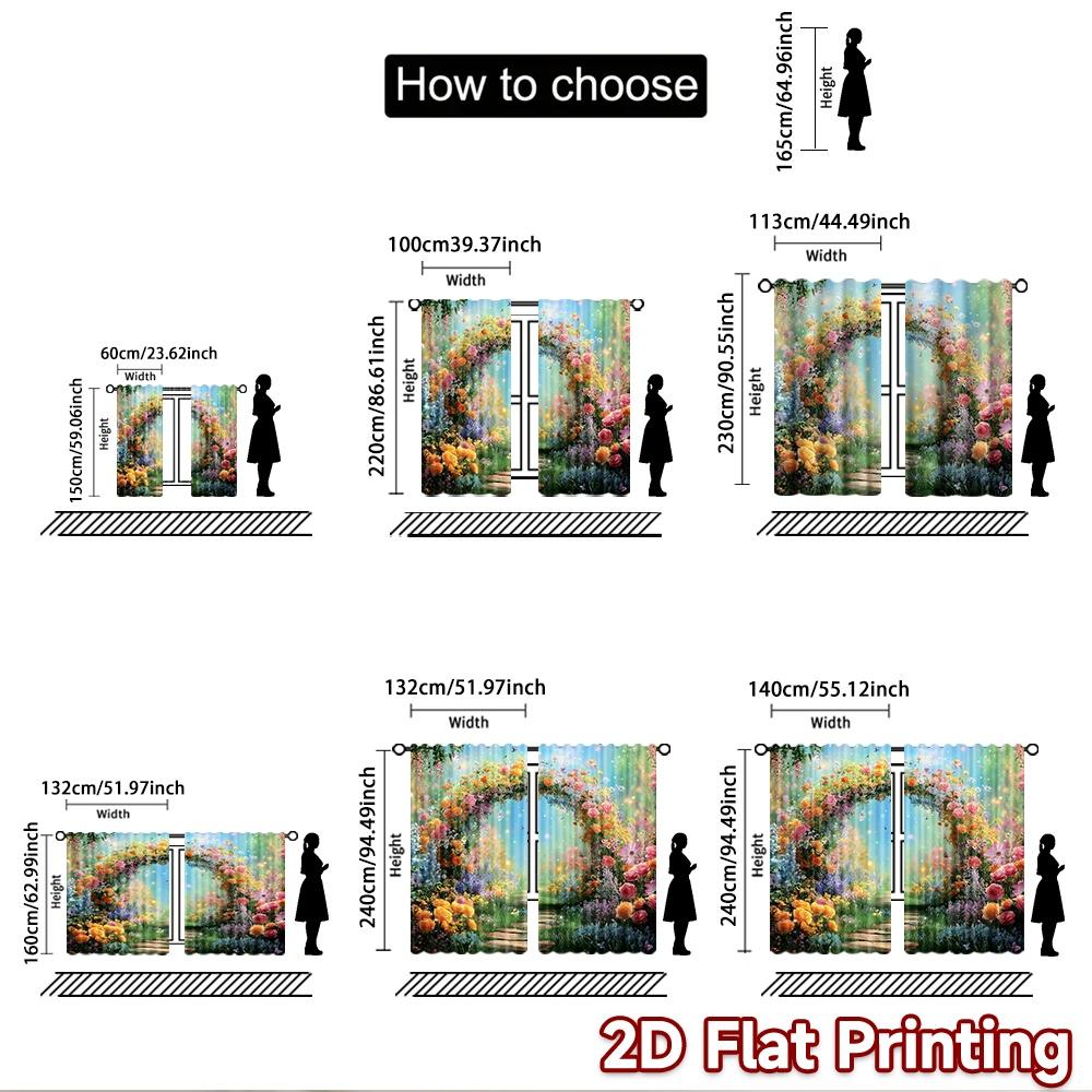 2D flat printing 2pcs Curtain Enchanted Garden Arch Flowers Butterflies Digital Printed Polyester Drapes Family Party for Indoor