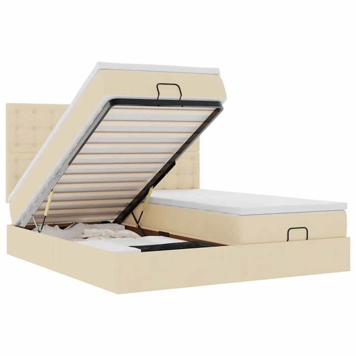 Cadre de lit ottoman - Maison Exclusive - Rangement hydraulique - Matelas ressorts ensachés 20 cm - Tissu crème
