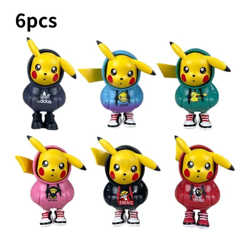 6pcs Hoodie Pikachu Pvc Toy Model Desktop Decoration Christmas Gifts
