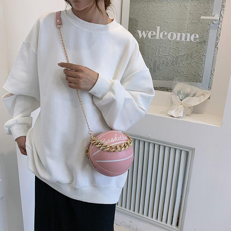 Retro letter printing ball bag 2026 new niche personality chain basketball bag women's shoulder messenger bag