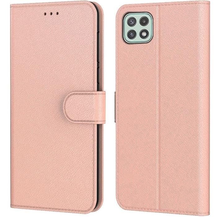 Coque de Protection - PROSHOP - Samsung A22 5G - Portefeuille Effet Cuir - Anti-Choc - Rose