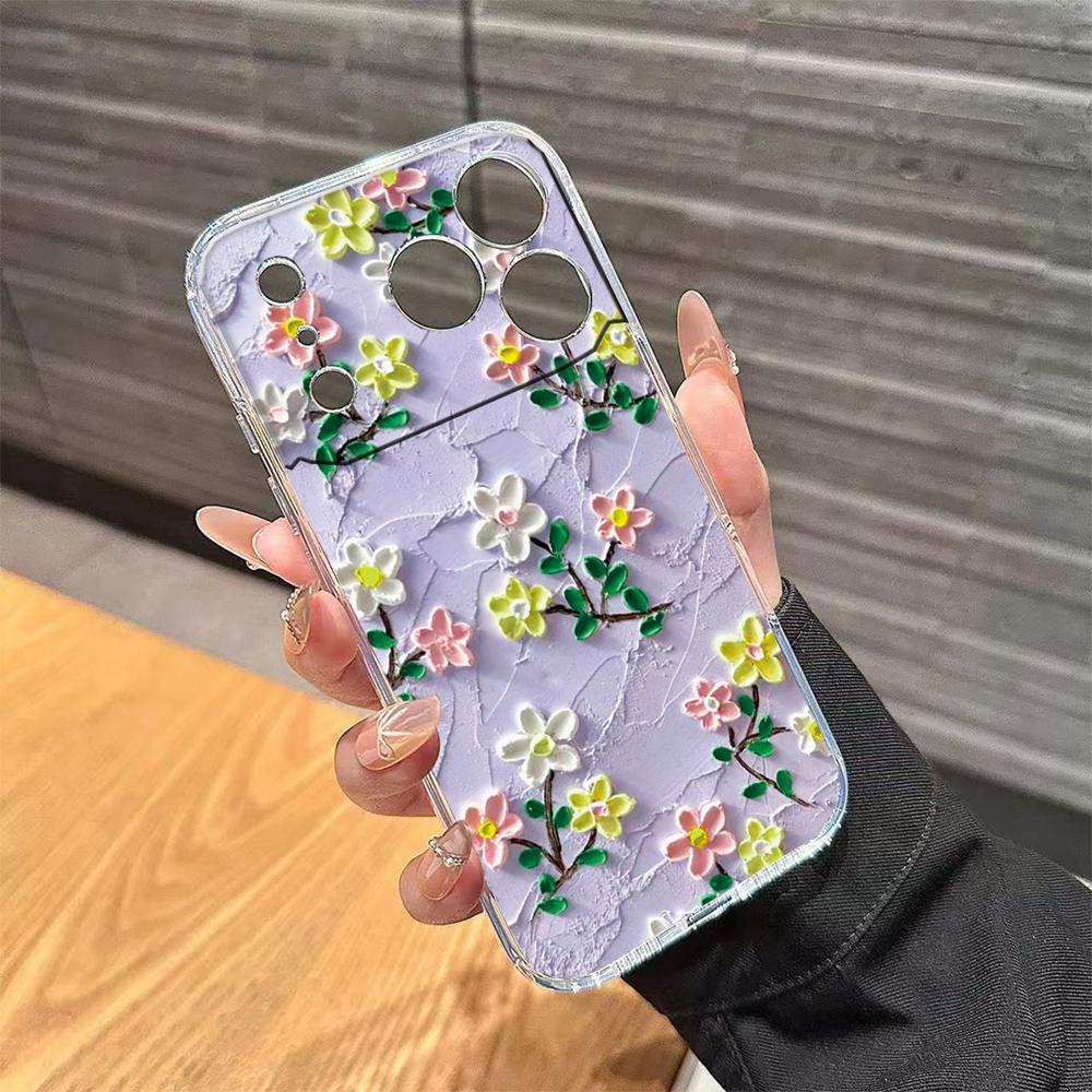 Transparent Clear Lavender Phone Case For Apple Iphone 17 Pro Max 16 15 14 Plus 17Air Rose Flower Oil Painting Shockproof Cover