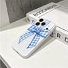 Painted Gingham Bow Blue Watercolor Graphic Art Design Film Aesthetic Protective Shockproof Bumper Phone Case Cover For iPhone 13 15 16 17 ProMax Plus