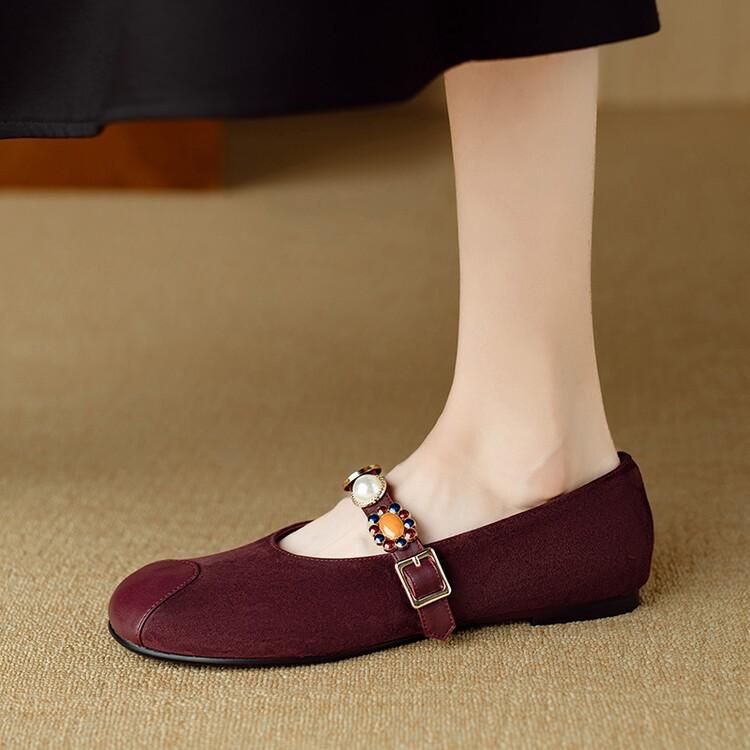 

Xiaoxiangfeng 2025 зимние мягкие кожаные матовые простые туфли Мэри Джейн на плоской подошве женские весенне-осенние красные с юбкой одинарные туфли 40