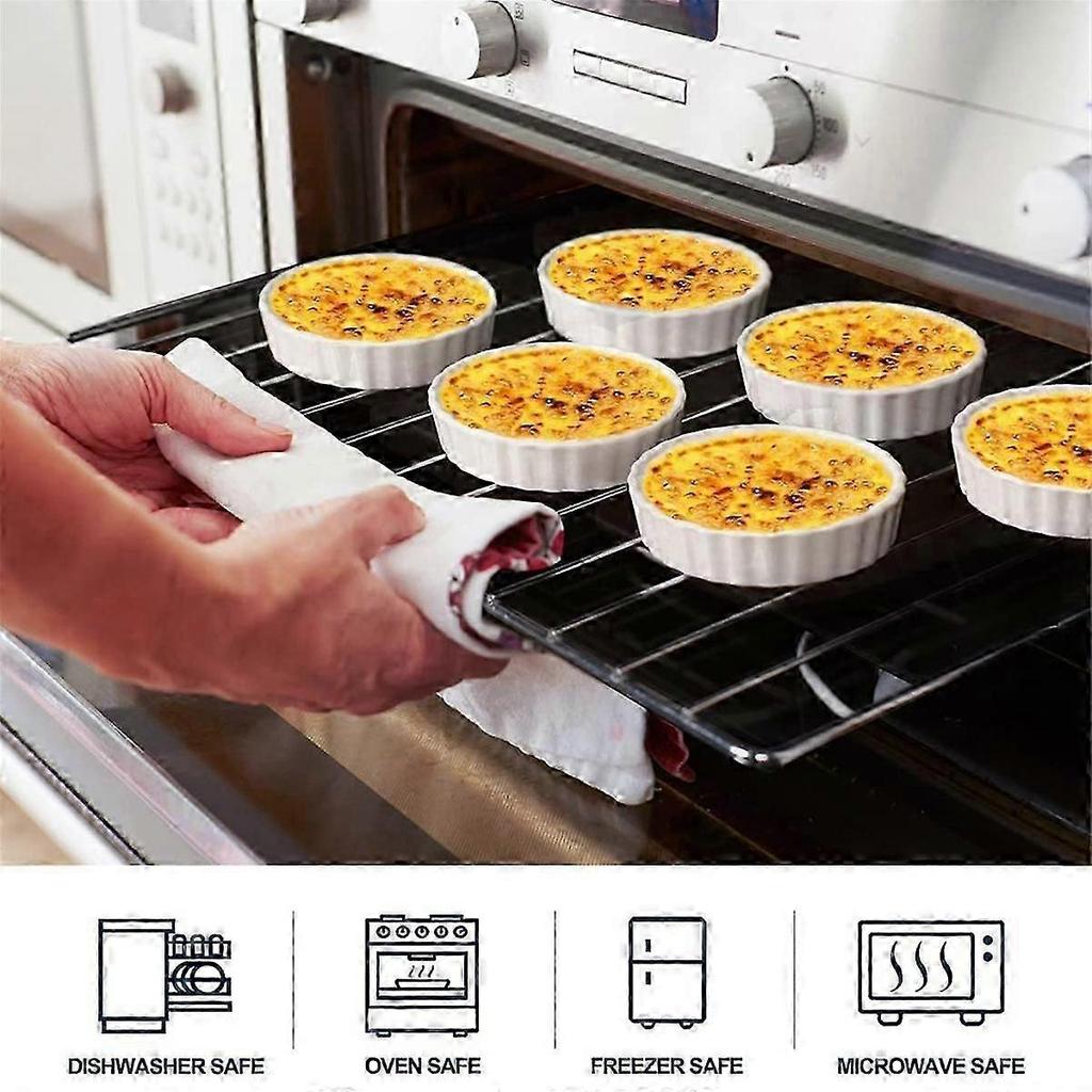 5 Oz Creme Brulee Ramekins, Round Fluted Quiche Dishes Tart Pan, Oven Safe Ramekins suitable for Baking, Souffle, Ramekins 6 Pack