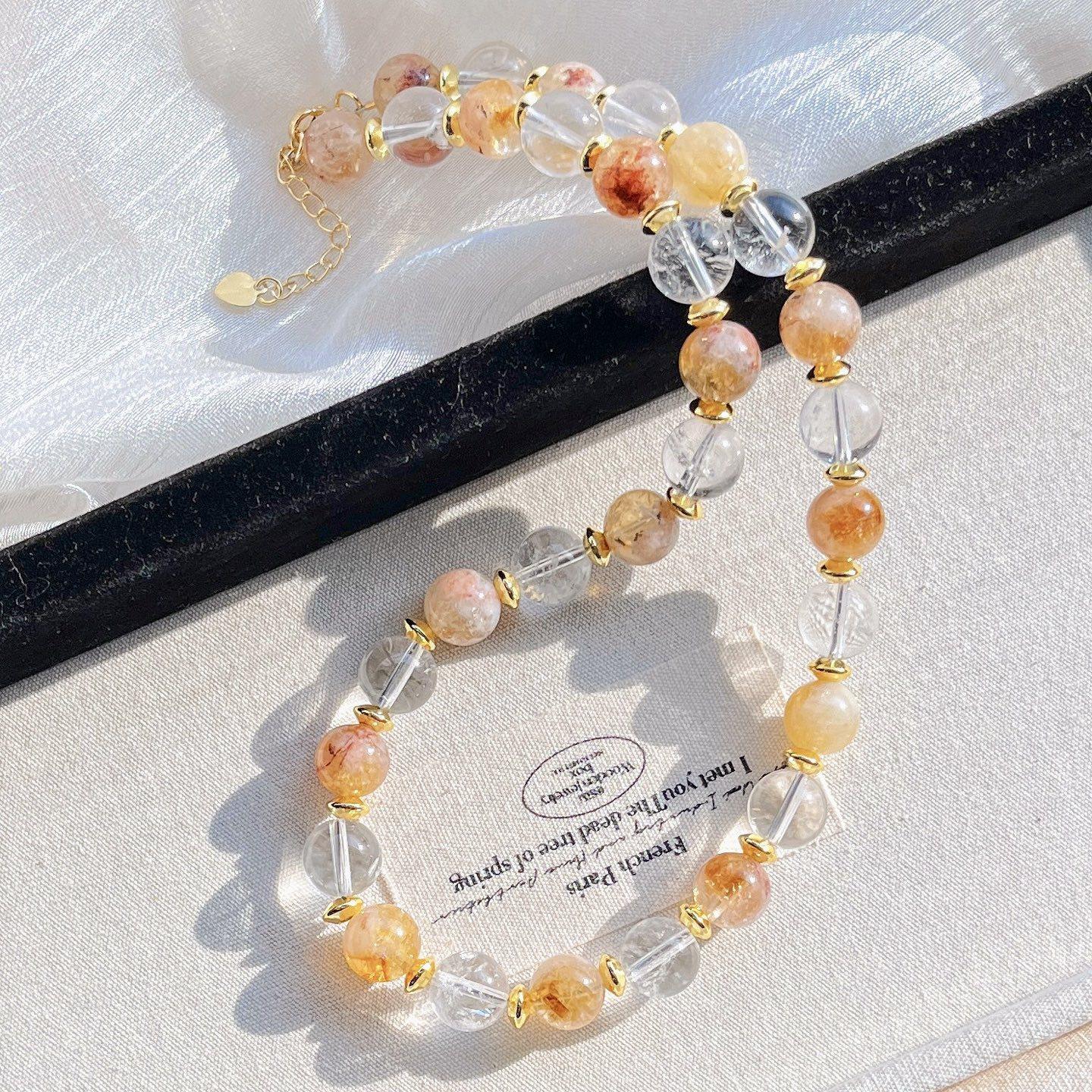 10Mm Natural Honey Milk Cover Huangta Crystal White Crystal Contrast Color Design Necklace Clavicle Chain