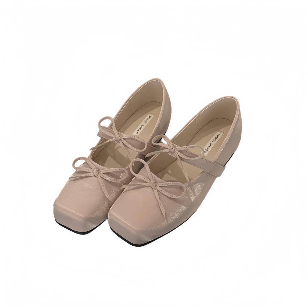 D3-102~ Inner Height Increase~ French Evening Breeze Bow Square Head Mary Jane Single Shoes Women's Shoes 2025 New Models