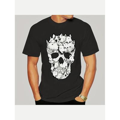 Men'S Bull Terrier Skull & Crown Graphic T-Shirt - Oversized Tagless Streetwear Tee, Black & White Harajuku Style Loose Fit Casual Shirt with Bull