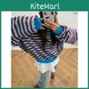 Spring Girls Striped Casual Sweatshirt With Patching For Daily Wear
