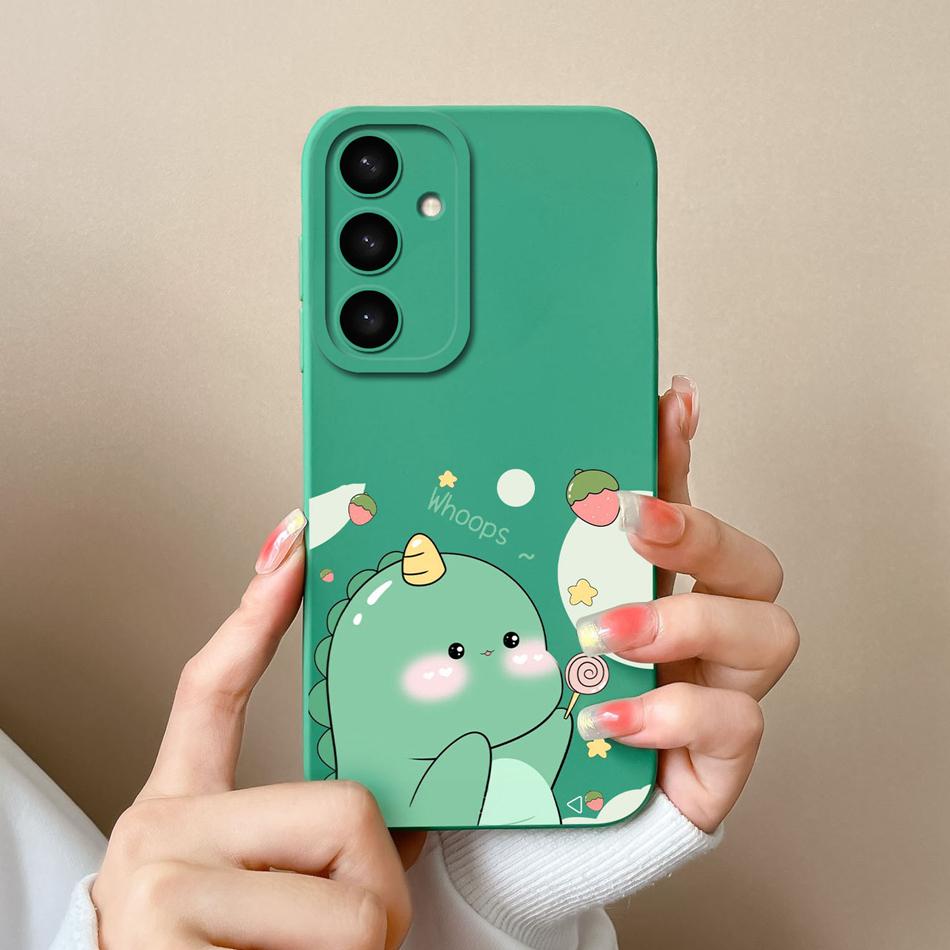 Case For Samsung S24 Plus Ultra Dinosaur Soft Liquid Silicone Lens Protection Anti Choc Cover For Galaxy S 24 S24+ S24Ultra Capa