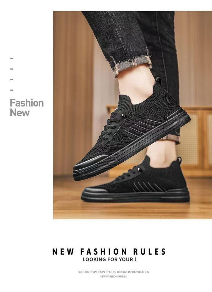 Men's Breathable Mesh Flyknit Casual Shoes - 2026 Spring/Summer Collection, Flat Bottom, Comfortable Board Shoes