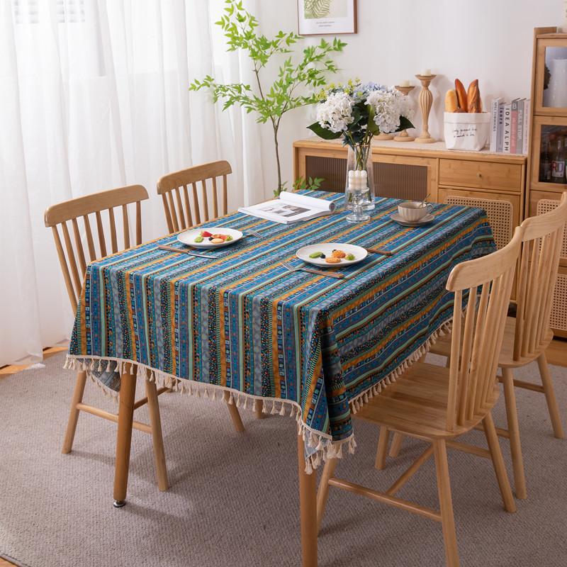 Famous Bohemian Bronzing Striped Polyester Cotton Fringed Tablecloth Coffee Table Tablecloth Table Cloth Cover Towel