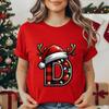Christmas Alphabet Printed T-Shirt for Women Unisex Fashion Trendy Funny Casual Tops Santa Hat, Reindeer Graphic Tshirt T Shirt