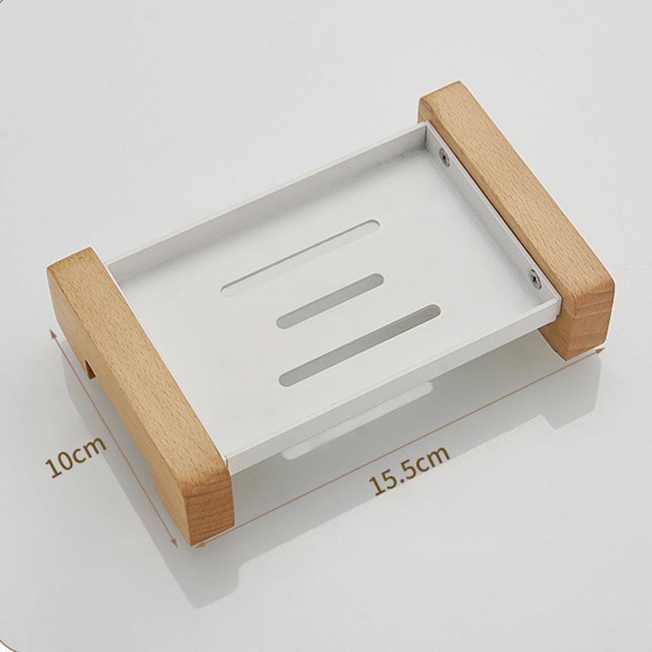 Wood Soap Dish Holder White Black Grey Aluminum Toilet Lavatory Hand Wash Bathroom Washbasin Shower Soap Holders Storage Shelf