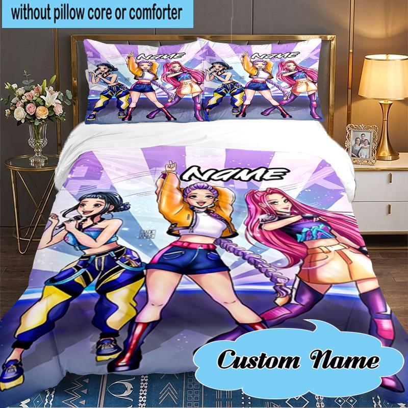 Custom Name 3PCS Fantasy Friends KPop Bedding Set Including 1pc Duvet Cover And 2pcs Pillowcases for Bedroom, Dormitory Gift Home Decor