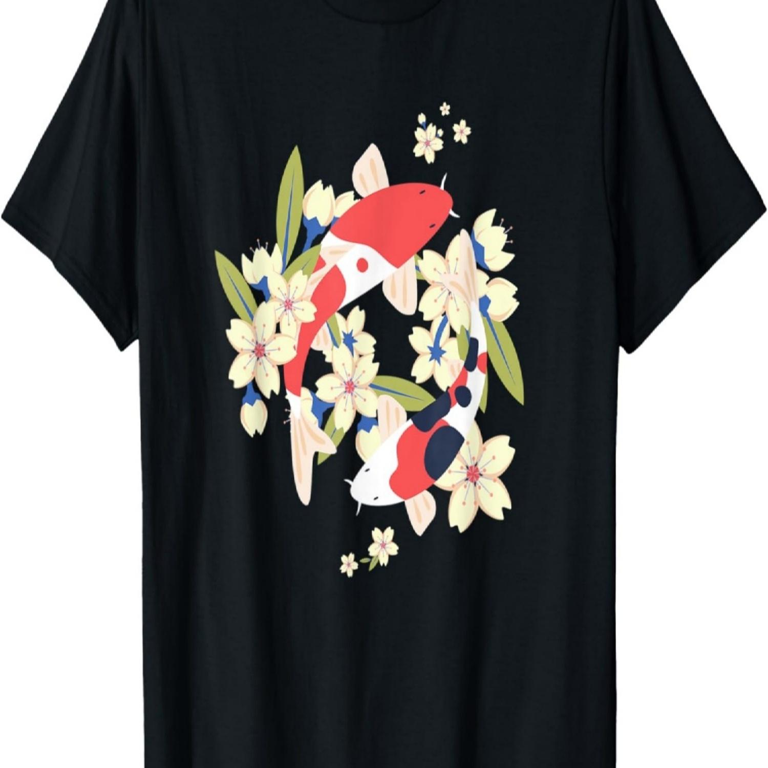 Koi Fish Pond Carp Japan  Art Sakura Cherry Blossom T-Shirt S