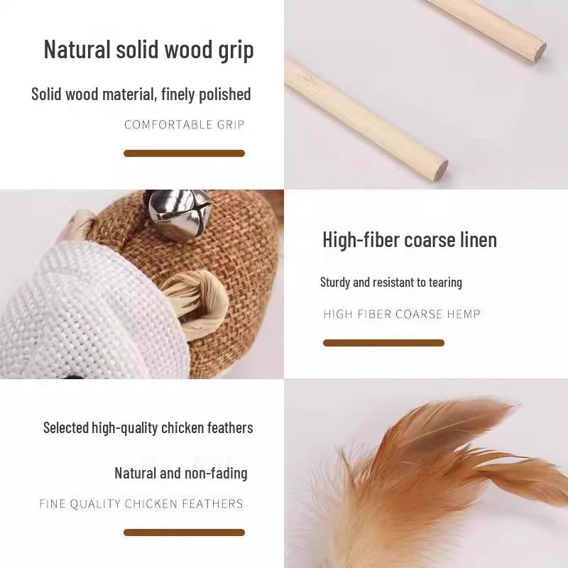 Cat Teaser Wand: Bite-Resistant Mouse with Bell for Kitten Self-Play & Boredom Relief.