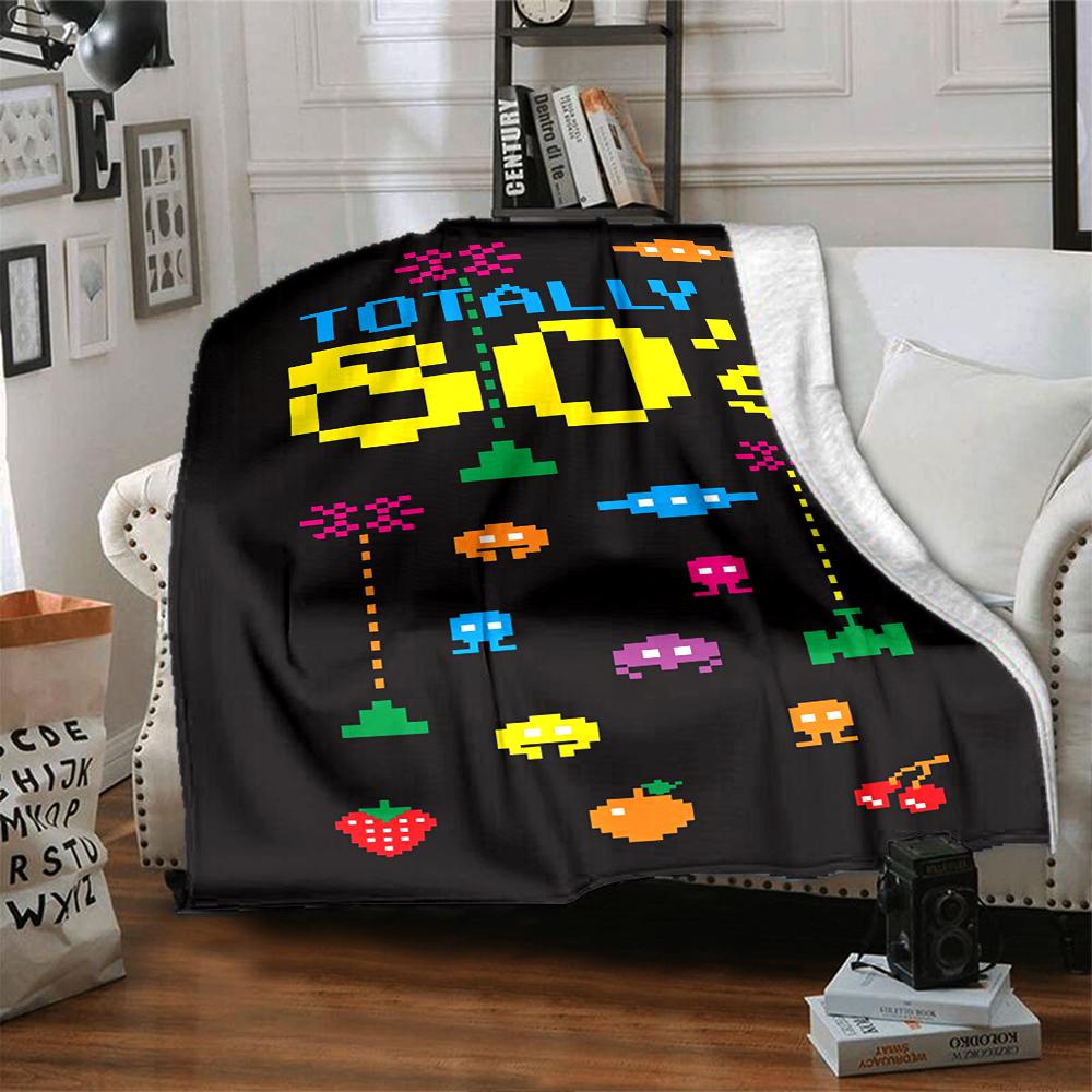 1Pc Pacman Classic Gameplay Blanket For Couch Bed Plush Cozy Fuzzy Blanket Super Soft Warm Blankets For Fall And Winter 091889