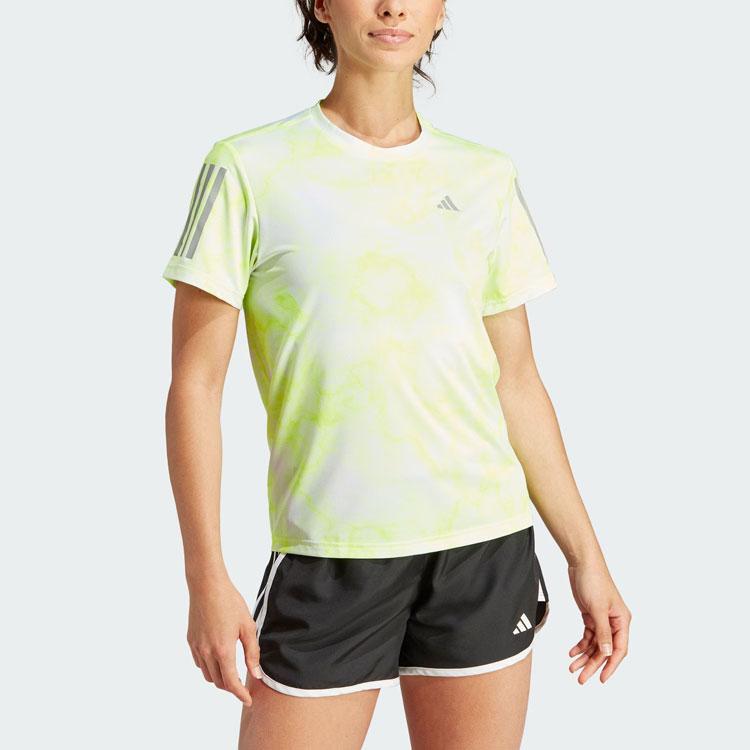 Adidas Own The Run Allover Print Tee Women Tops Bright-Lemon-Yellow IL1663