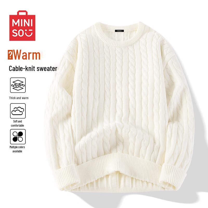 

MINISO Men s Japanese Style Cable Knit Crewneck Sweater 3XL
