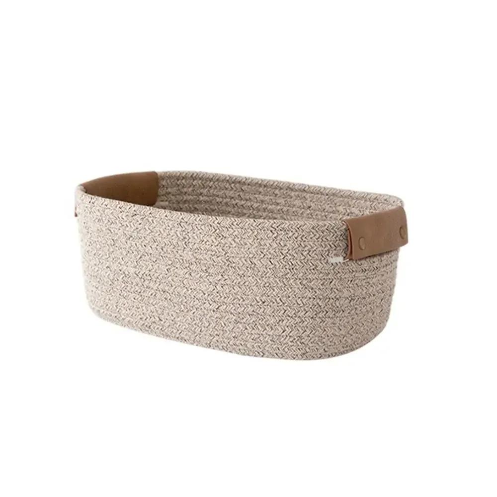 Woven Cotton Rope Desk Storage Basket Foldable Key Container Household Organizer Space Saving Living Room Bedroom Supplies
