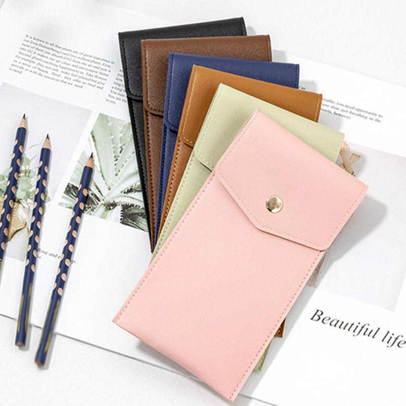 Pencilcase Faux Leather Large Capacity Multi-Slot Pouch - Pure Color Stationery Organizer / Pen Protective Case