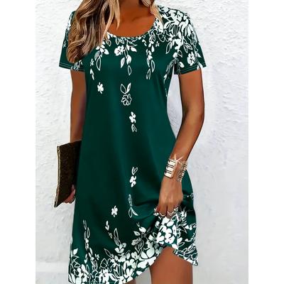 Women's Casual Floral Print Mini Dress Vintage O-neck Short Sleeve Fashionable Boho Casual Dresses