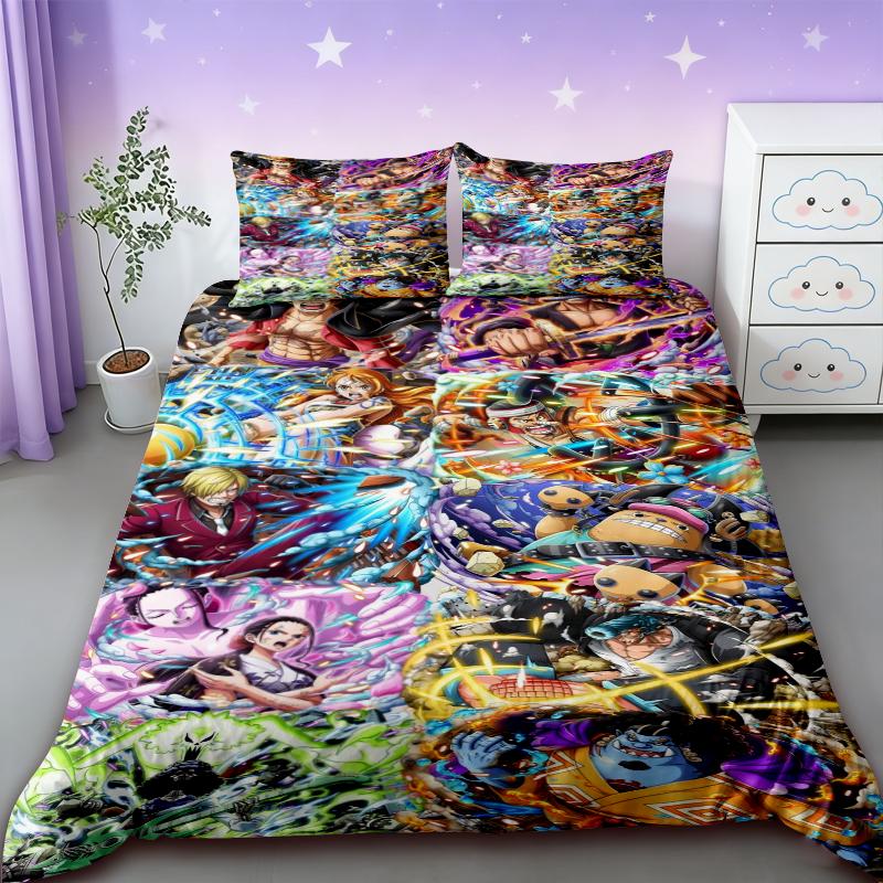 Anime One Piece Duvet Cover Set Japanese Cartoon Brooke Luffy Bedding Set Twin Full Size Bedroom Bed Decor Teens Boys Boys Gifts