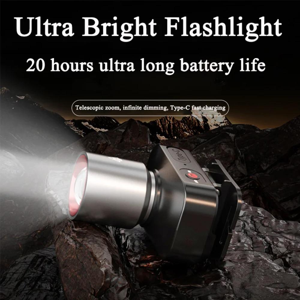 1200lumens Powerful Led Headlamp Headlight Zoom Head Lamp Flashlight Type-C Rechargeable Outdoor Fishing Lantern Head Torch