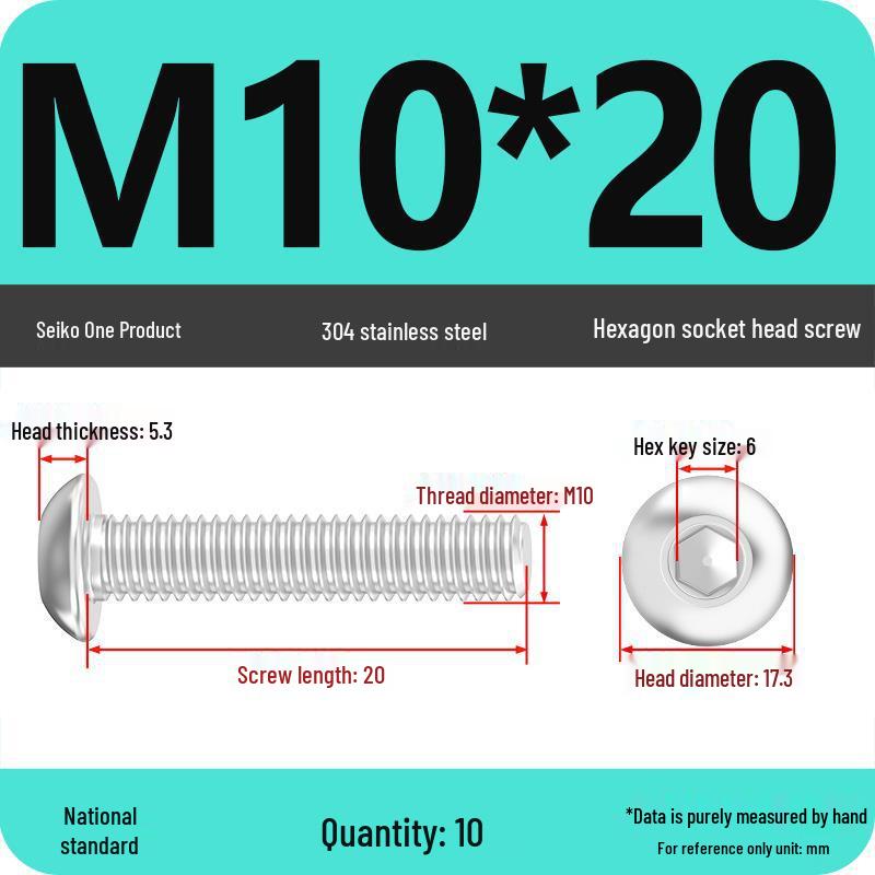 304 Stainless Steel Pan, Half, and Round Head Hexagon Screws (M2-M12)