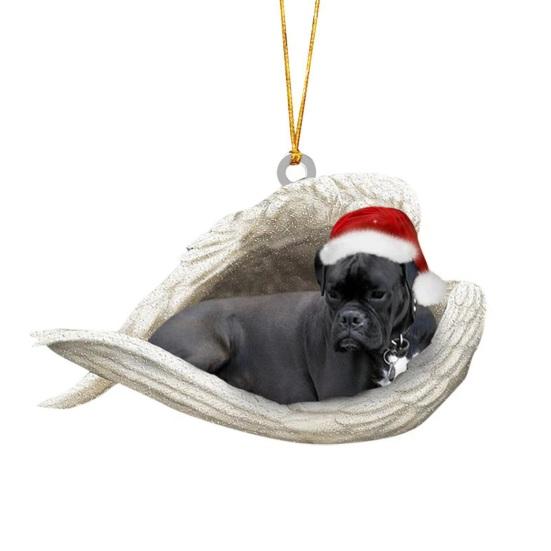 2Pcs Sleeping Dog Car Hanging Ornament, Acrylic 2D Flat Pendant, Cute Animal Rearview Mirror Charm, Christmas Gift Keychain