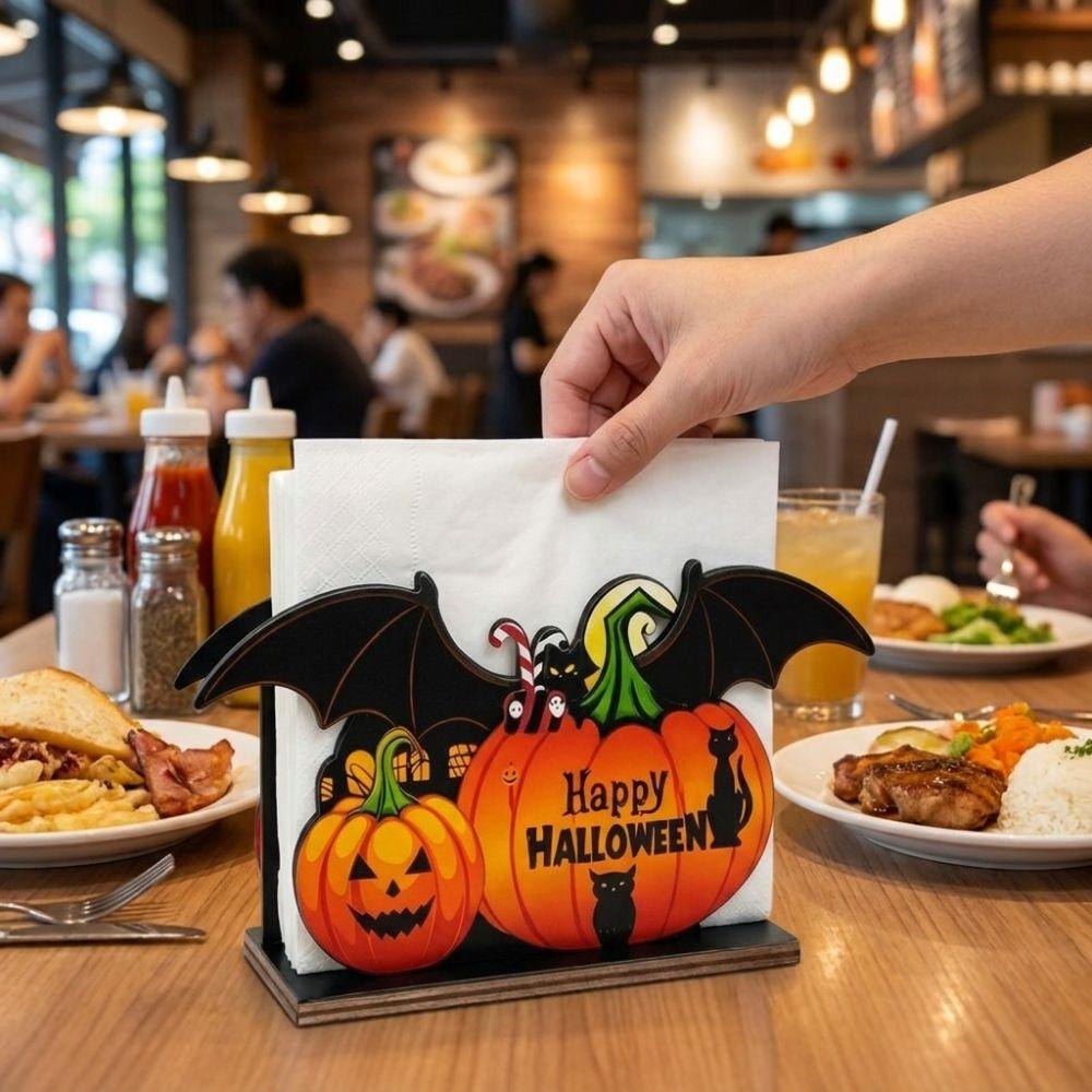 Multi-Color Wooden Napkin Holder Wood 2D Flat Tissue Holder Tabletop Decoration Halloween Party