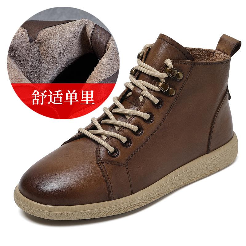 Martin boots leather versatile British style short boots women's thin spring and autumn single boots soft sole soft surface high top women's shoes