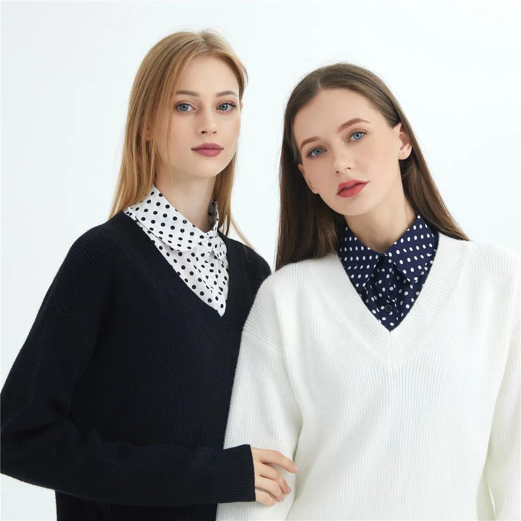 Brown/Polka Dots Shirt Detachable Collor for Mens and Women Lapel Stand Button Fake Collar Female Casual Sweater False Collar