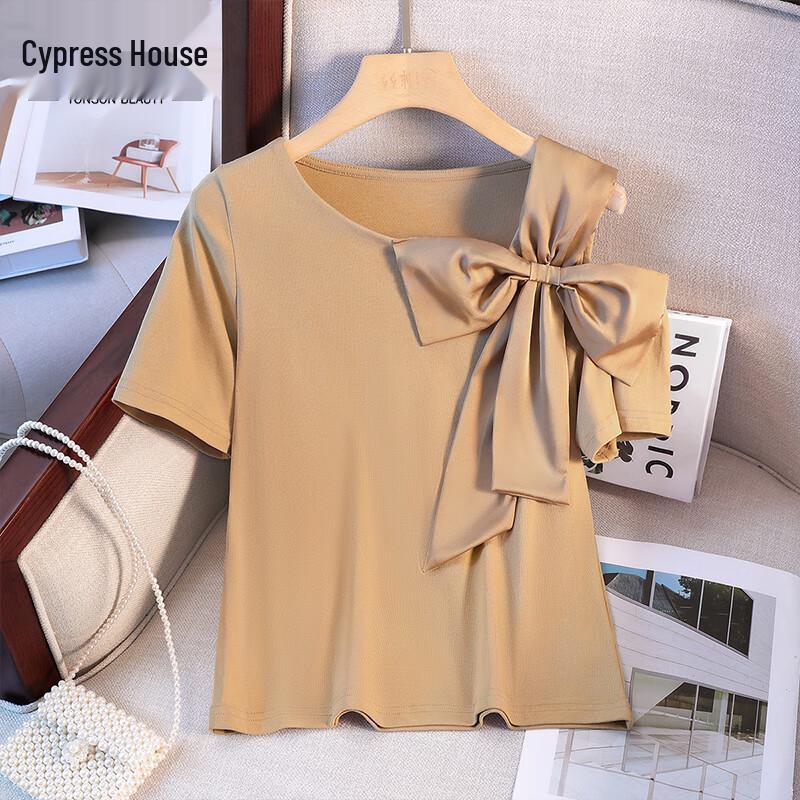 

Sibaishé Women s Slim Fit Bowknot Round Neck T-Shirt M