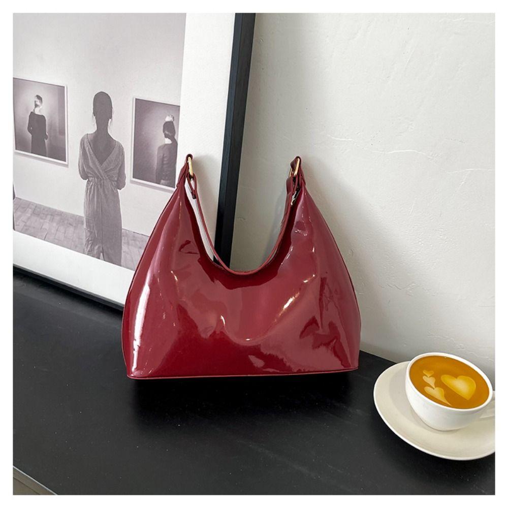 Women Retro Casual Shoulder Bags Glossy Solid PU Leather Shopper Bag Fashion Female Handbags