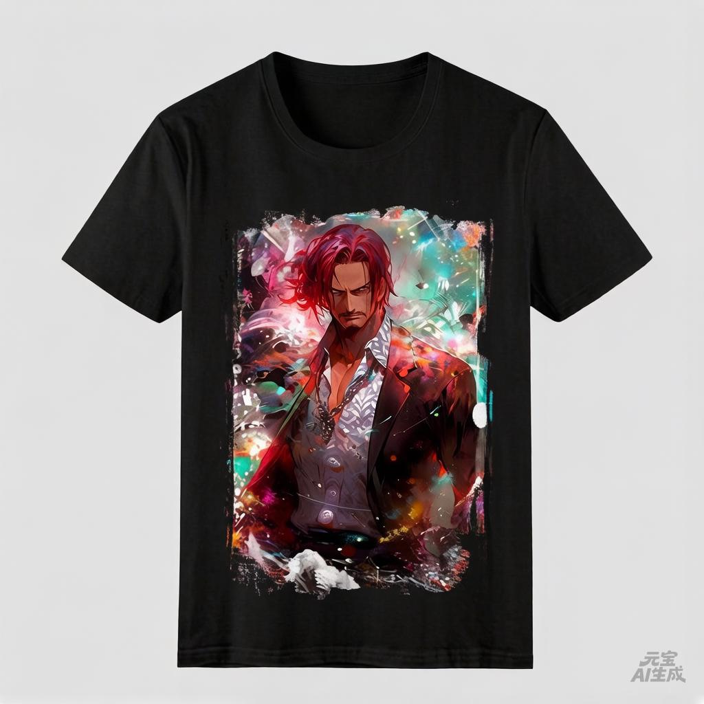 One Piece Print T-shirt Red Hair Shanks Casual Comfortable High Quality Cotton Family Clothing