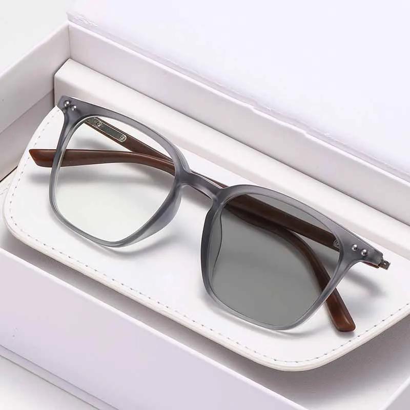 New Fashion Photochromic Myopia Glasses Retro Square Large Frame Anti-blue Light Goggles Men and Women Reading Glasses