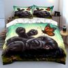 Playful Puppy and Butterfly Scene Bedding Duvet Cover Set  (1*Duvet Cover 2*Pillowcases, Without Duvet Insert)