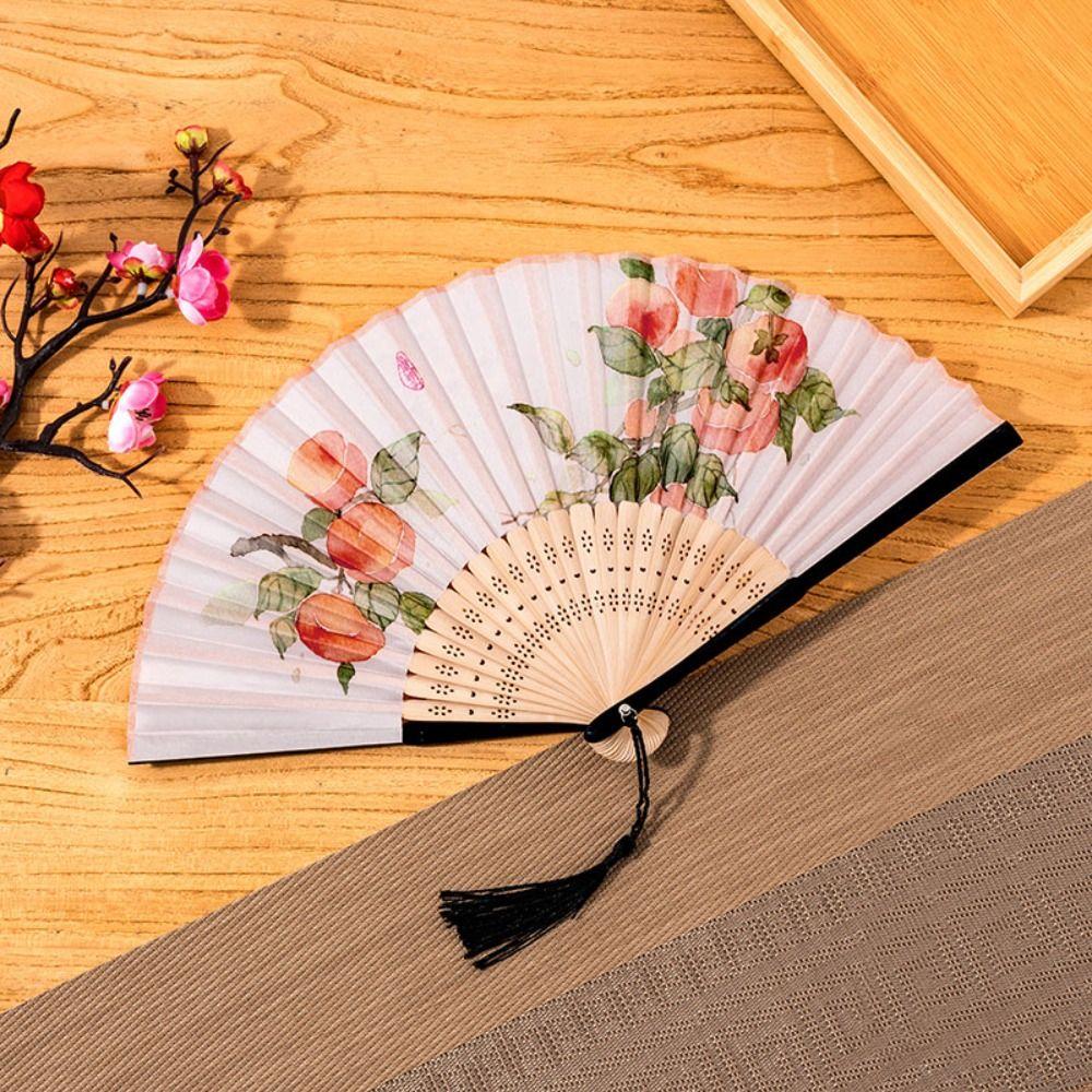 Bamboo Handle Chinese Style Folding Fan Vintage Props Fan Elegant Dance Hand Fan  Home Decoration