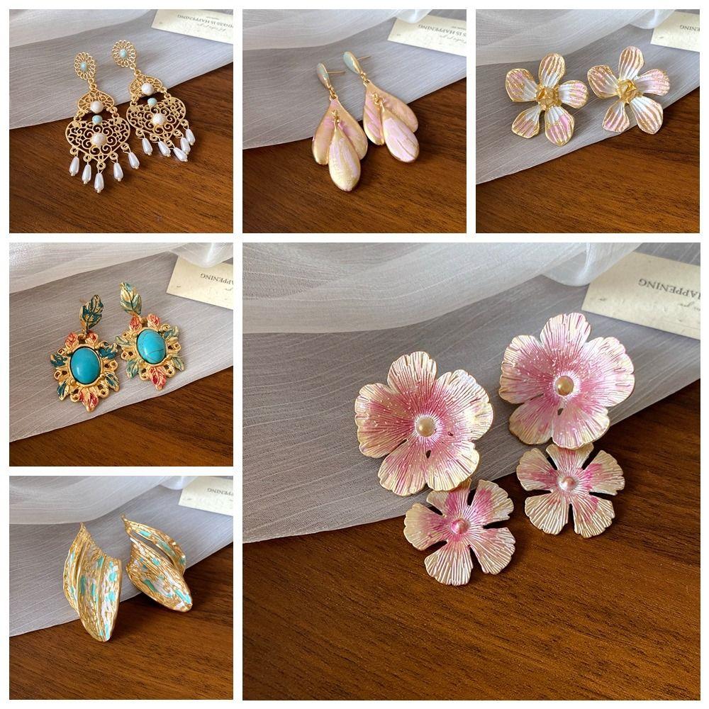 Sweet Oil Drop Flower Ear Studs Baroque Korean Style Earrings Enamel Flower Earrings  Jewelry