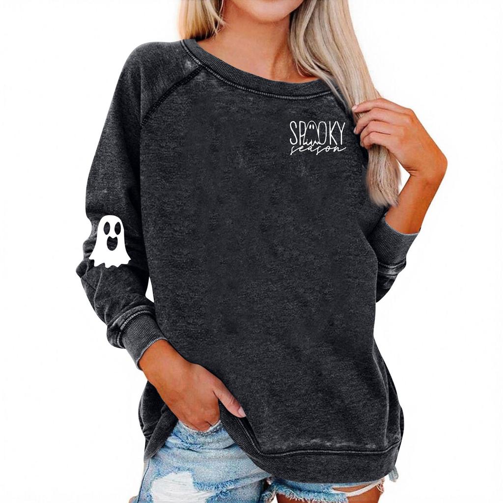 Women's Casual  Raglan O-neck Long Sleeve Halloween Print Top