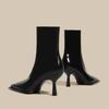 Women's Naked Boots Patent Leather Thin Heel Skinny Boots High Heel Martin Boots Short Boots Women's Pointed Retro Leather Boots