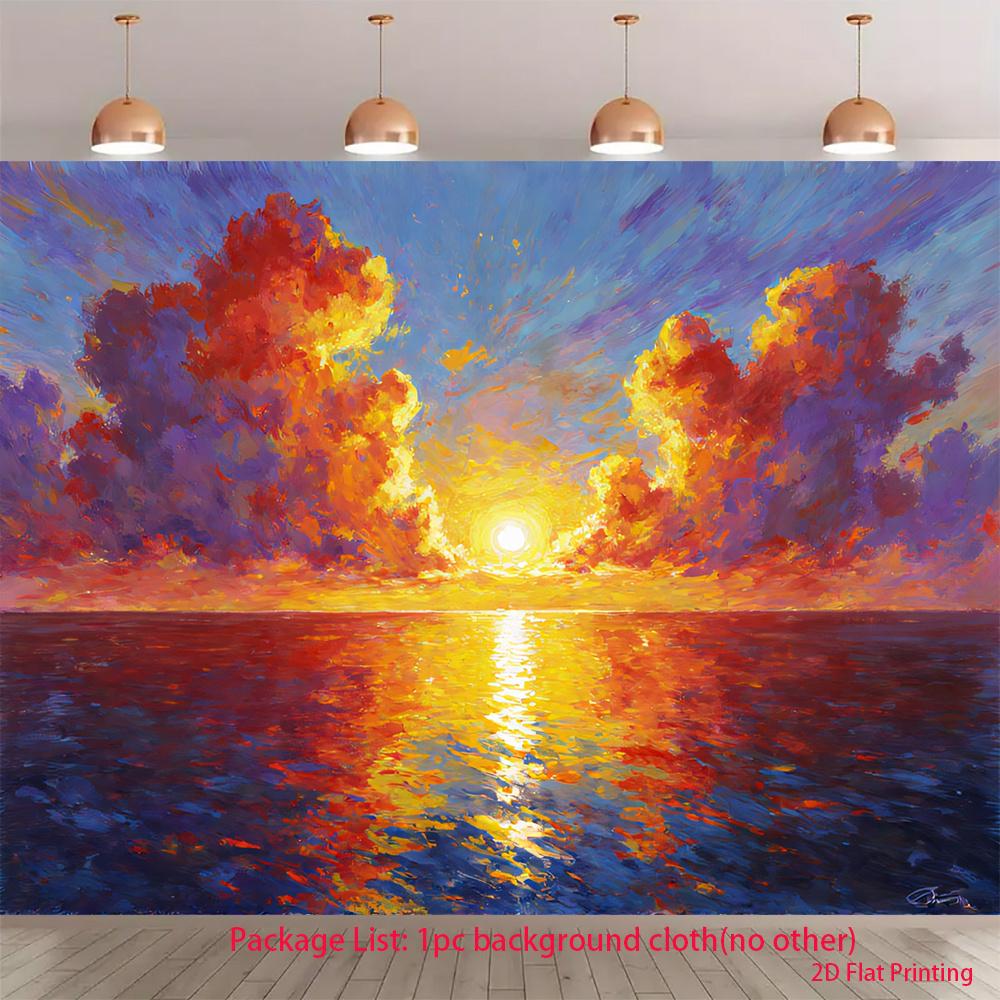 2D, 1-piece Design - Sunset Sea Sky Pattern, Suitable for Party Photography Events and Room Decoration